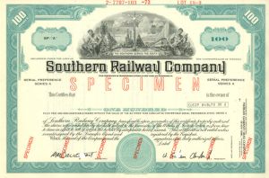 Southern Railway Co. - Specimen Stock Certificate